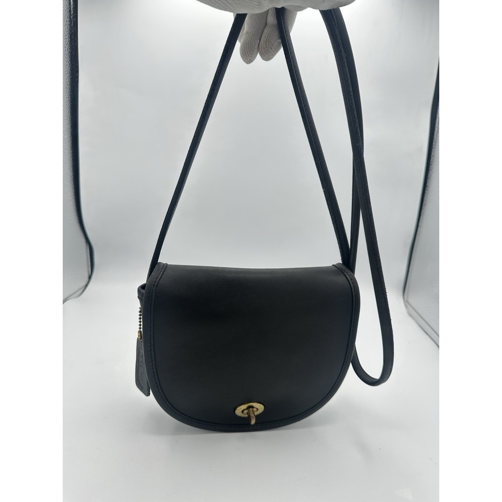 Vintage Coach 957 Black leather Mini crossbody brass hardware